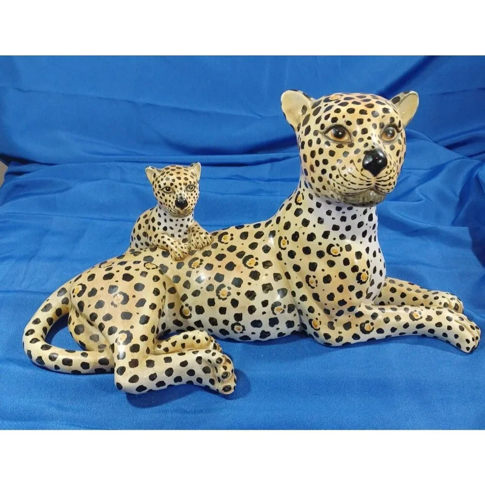 Vtg 19.5" Ronzan Cheetah Leopard Cat Cub Sculpture Statue Italy Cerami… - Picture 3 of 16